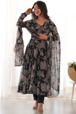 Black Georgette Printed Ready to Wear Wedding Anarkali Suit