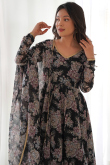 Black Georgette Printed Ready to Wear Wedding Anarkali Suit