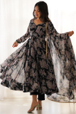 Black Georgette Printed Ready to Wear Wedding Anarkali Suit