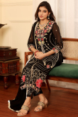 Black Georgette Resham Embroidered Straight Cut Trouser Suit 