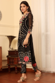 Black Georgette Resham Embroidered Straight Cut Trouser Suit 