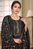 Black Georgette Resham Embroidered Ready Made Straight Cut Trouser Suit