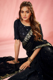 Black Georgette Saree for Party Wear with Sequins Work 