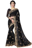 Black Georgette Saree with V-Neck Blouse & Zari Detailing