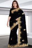 Black Georgette Saree with Sequins & Boat Neck Blouse