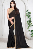 Black Georgette Saree with Stone Work & Keyhole Neck Blouse