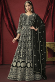 Black Georgette Sequins Embroidered A Line Anarkali Suit