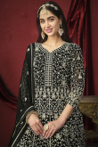 Black Georgette Sequins Embroidered A Line Anarkali Suit