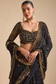 Black Georgette Lehenga with Cutdana, Dabka & Stone Work