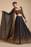 Black Georgette Lehenga with Cutdana, Dabka & Stone Work