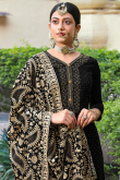 Party Wear Thread Embroidered Trouser Suit in Georgette Black