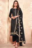 Straight Pant Trouser Suit in Georgette Black for Party 