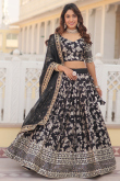 Black Silk Zari Weaved Flared Style Lehenga