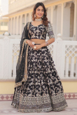 Black Silk Zari Weaved Flared Style Lehenga