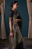 Black Handloom Weaved Zari Banarasi Silk Saree For Sangeet 
