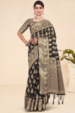 Black Handloom Weaved Zari Broad Border Viscose Saree 