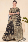 Black Handloom Weaved Zari Broad Border Viscose Saree 