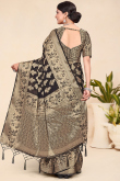 Black Handloom Weaved Zari Broad Border Viscose Saree 