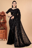 Black Heavy Work Sequins Embroidered Saree in Georgette 