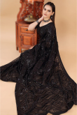 Black Heavy Work Sequins Embroidered Saree in Georgette 