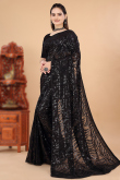 Black Heavy Work Sequins Embroidered Saree in Georgette 