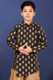 Stylish Black Jacquard Indo-Western Kid's Sherwani