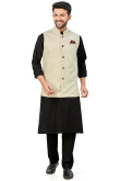 Black Linen Plain Men Kurta Pajama