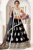 Black Net A-Line Embroidered Designer Party Wear Lehenga