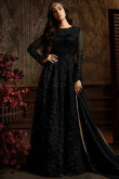 Black Embroidered Net Anarkali Suit With Skirt
