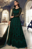 Anarkali Suit in Black Net for Sangeet with Thread embroidery