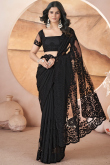 Black Net Embroidered Fancy Saree for Festival 
