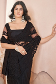 Black Net Embroidered Fancy Saree for Festival 