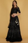 Black Net Embroidered Festive Wear Lehenga for Wedding & Party