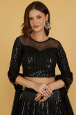 Black Net Embroidered Festive Wear Lehenga for Wedding & Party