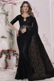 Black Net Embroidered Light Weight Saree For Sangeet 