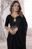 Black Net Embroidered Light Weight Saree For Sangeet 