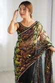 Black Net Embroidered Light Weight Saree 