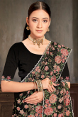 Black Net Saree with Stone & Resham Work and Round Neck Blouse