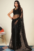 Black Net Embroidered Lightweight Saree For Sangeet 