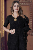 Black Net Embroidered Saree For Sangeet 