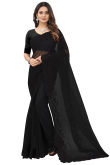 Party Wear Resham Embroidered Saree in Net Black