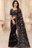 Black Net Embroidered Saree