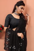 Black Wedding Wear Resham Embroidered Saree in Net