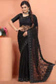 Net Black Resham Embroidered Saree for Wedding 