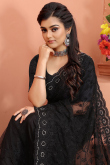 Net Black Resham Embroidered Saree for Wedding 