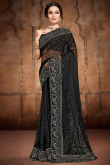 Black Party Wear Zari Embroidered Saree in Net