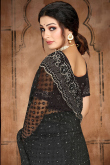 Black Party Wear Zari Embroidered Saree in Net