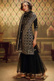Black Net Embroidered Sharara Suit