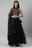 Black Net Layered Style Resham Embroidered Lehenga 
