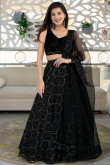 Black Net Panelled Style Lehenga With Sequins Work